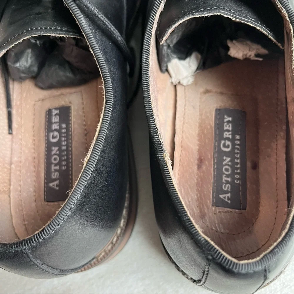 ** Aston Grey Leu Leather Oxford Black Shoes Size 8.5 EUC